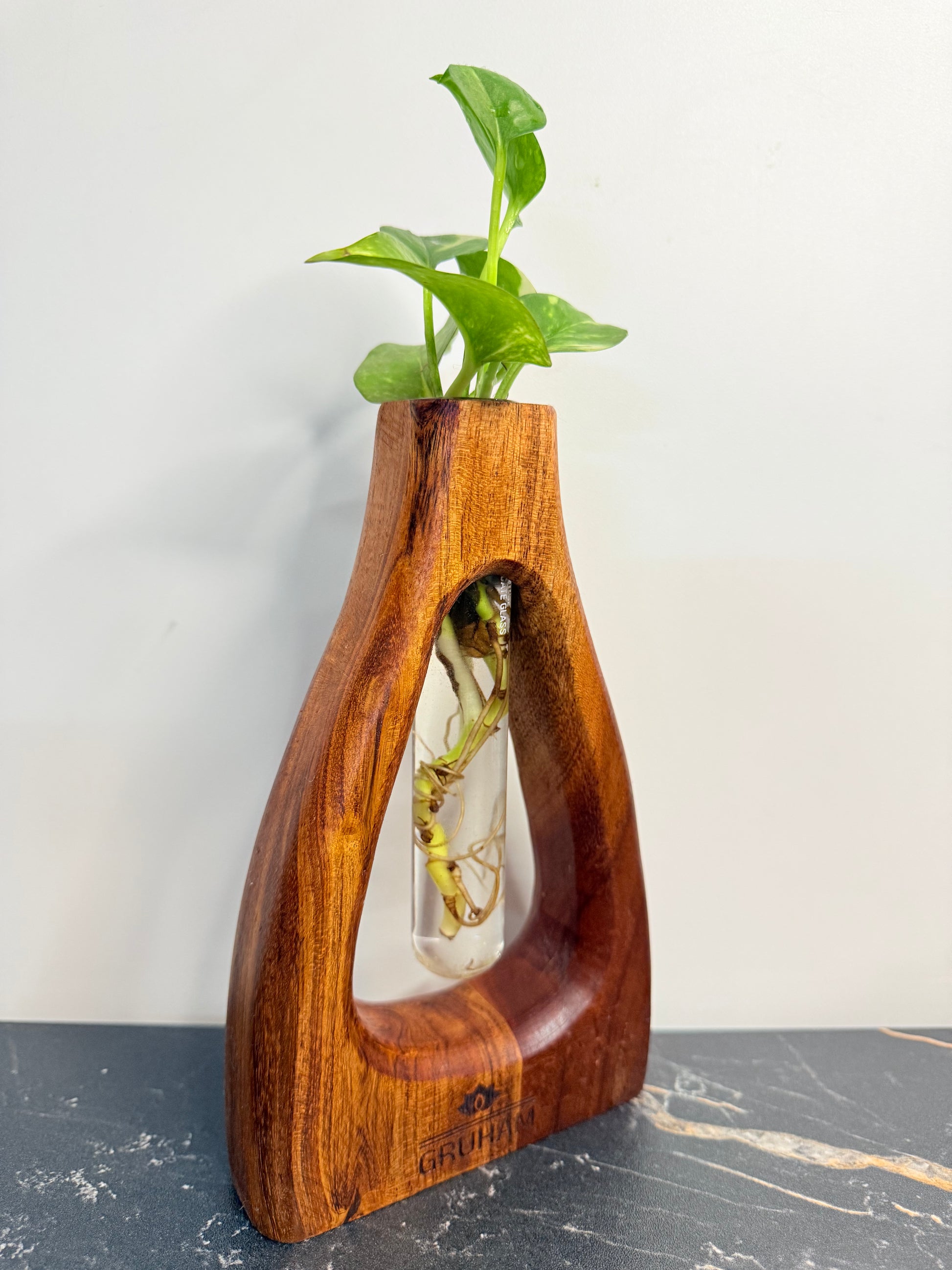 GRUHAM D-Cut Wooden Planter displayed as part of rustic home decor with greenery