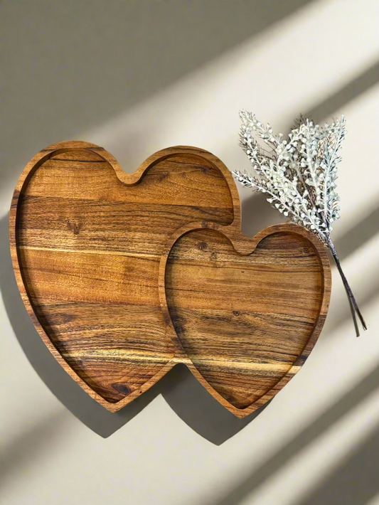 GRUHAM HeartGlow™ Acacia Wood Heart-Shaped Serving Platter – 18x15 inch Handcrafted Tray