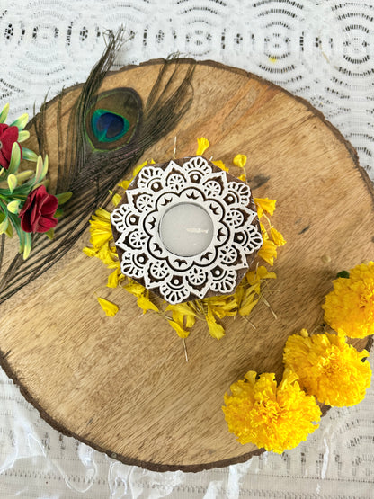 Mandala Shaped Wooden Tea light Candle Holder - gruham