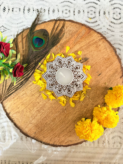 Mandala Shaped Wooden Tea light Candle Holder - gruham