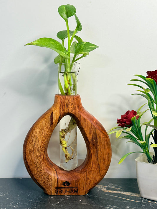 GRUHAM Round Wooden Planter - Handcrafted Eco-Friendly Indoor Plant Holder