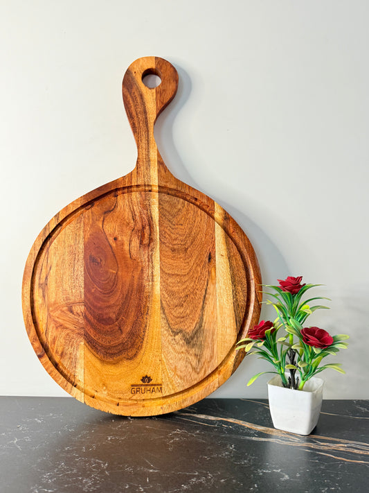 GRUHAM RusticServe™ Wooden Pizza Platter - Handcrafted Eco-Friendly Rustic Serving Board