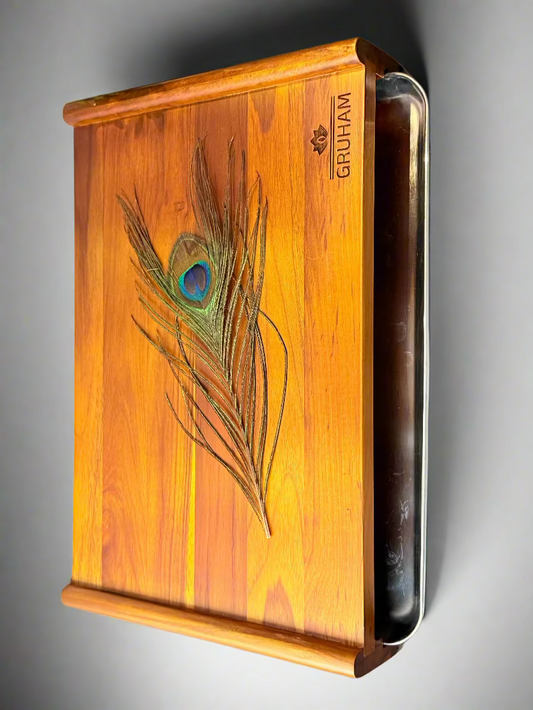 SmartTray™ Teakwood Cutting Board with Steel Collection Tray - gruham