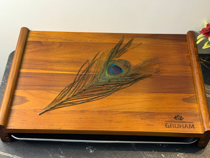 SmartTray™ Teakwood Cutting Board with Steel Collection Tray - gruham