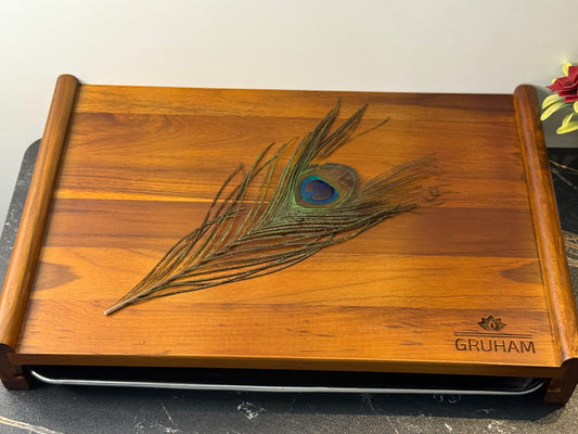 SmartTray™ Teakwood Cutting Board with Steel Collection Tray - gruham