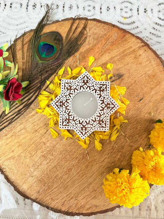GRUHAM Star Shaped Wooden Candle Holder - Handcrafted Eco-Friendly Home and Festive Decor