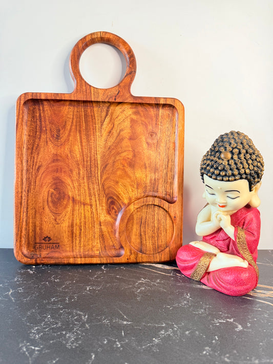 GRUHAM Wooden Square Platter - Handcrafted Eco-Friendly Serving Tray for Snacks and Dining