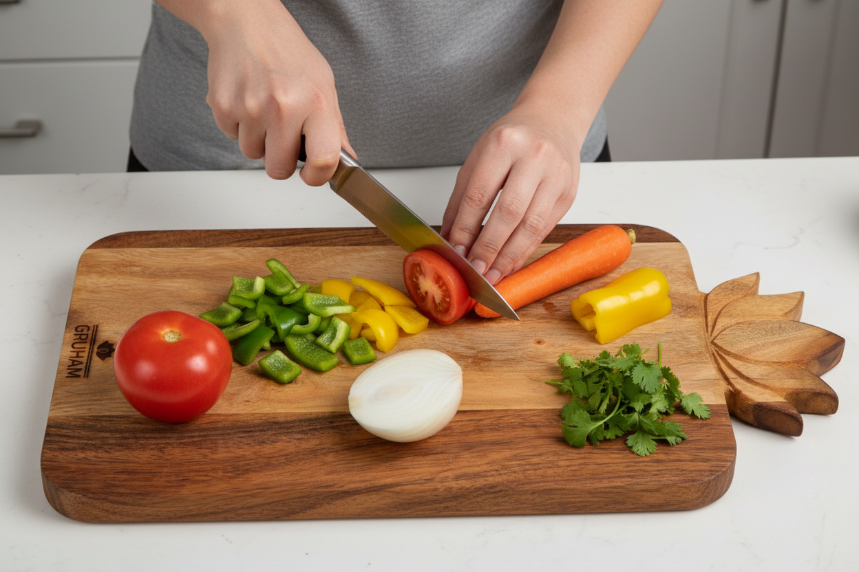 Lotus Handle Acacia Wood Cutting Board with Round Handle