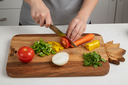 Lotus Handle Acacia Wood Cutting Board with Round Handle