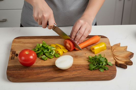 Lotus Handle Acacia Wood Cutting Board with Round Handle