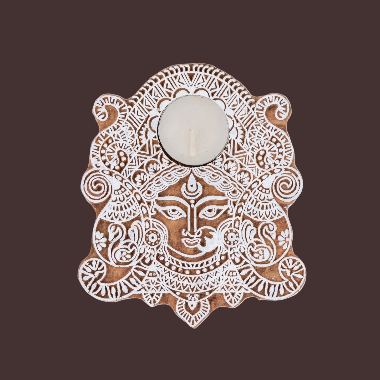 Durga Devi  Wooden Tea Light Candle Holder