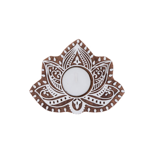 Lotus Shaped Wooden Candle Holder : Set of 2