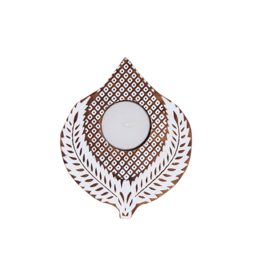 Leaf Shaped Wooden Tea light  Candle Holder : Set of 2