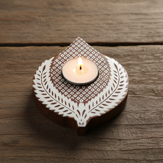 Leaf Shaped Wooden Tea light  Candle Holder : Set of 2