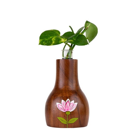 Padma Lotus Wooden Planter – Hand-Painted Decorative Flower Vase
