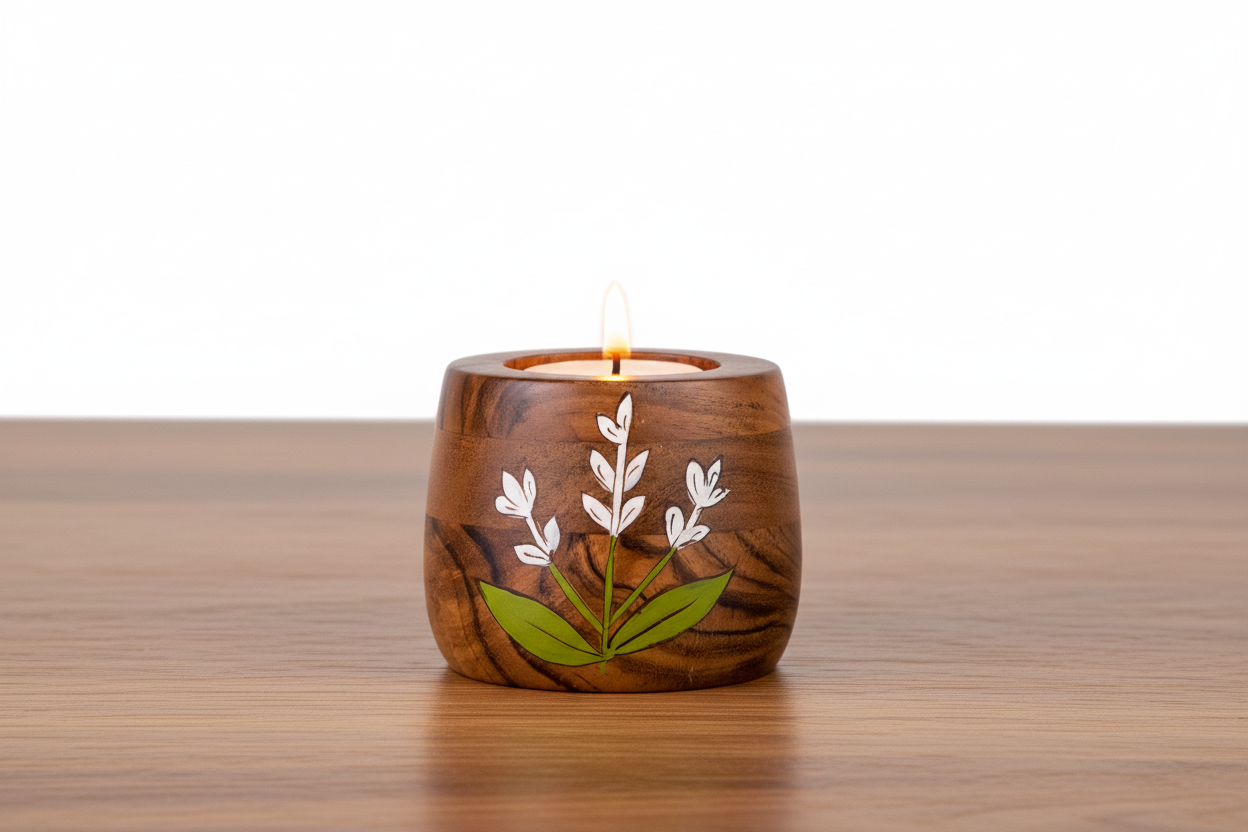 Tulip Bloom Wooden Tea Light Candle Holder