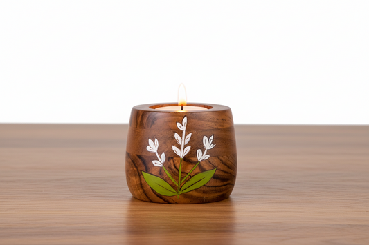 Tulip Bloom Wooden Tea Light Candle Holder