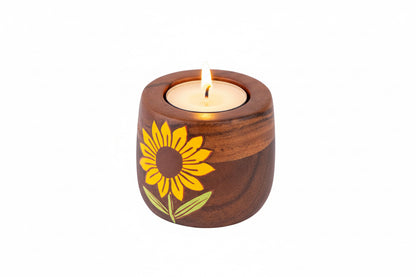 Sunshine Bloom Wooden Tea Light Candle Holder