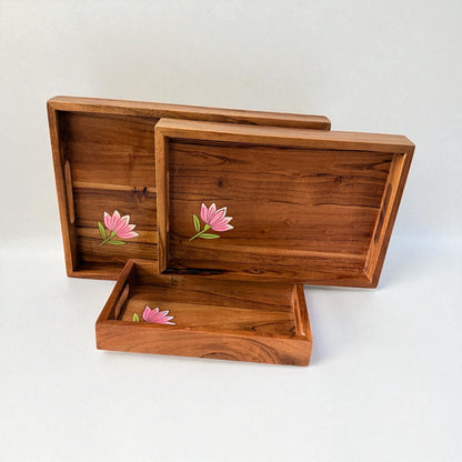Padma Lotus Serving Tray – Set of 3 (Large, Medium & Small)