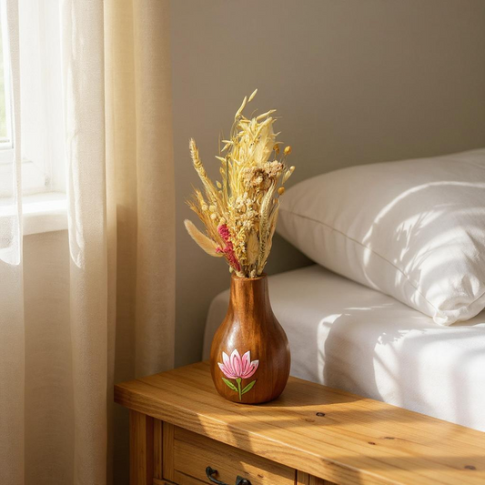 Padma Lotus Wooden Planter – Hand-Painted Decorative Flower Vase