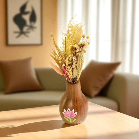 Padma Lotus Wooden Planter – Hand-Painted Decorative Flower Vase