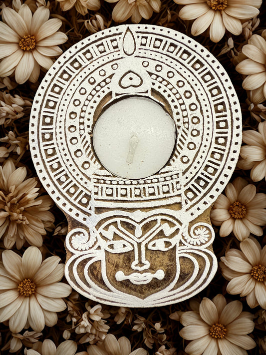 Kathakali Wooden Tea Light Candle Holder