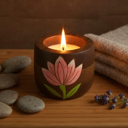 Padma Lotus Wooden Tea light Candle Holder