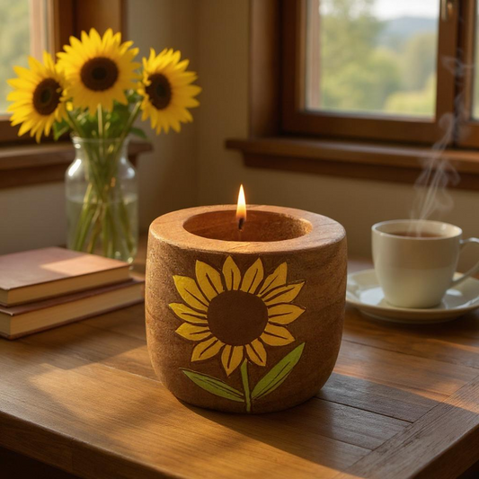 Sunshine Bloom Wooden Tea Light Candle Holder