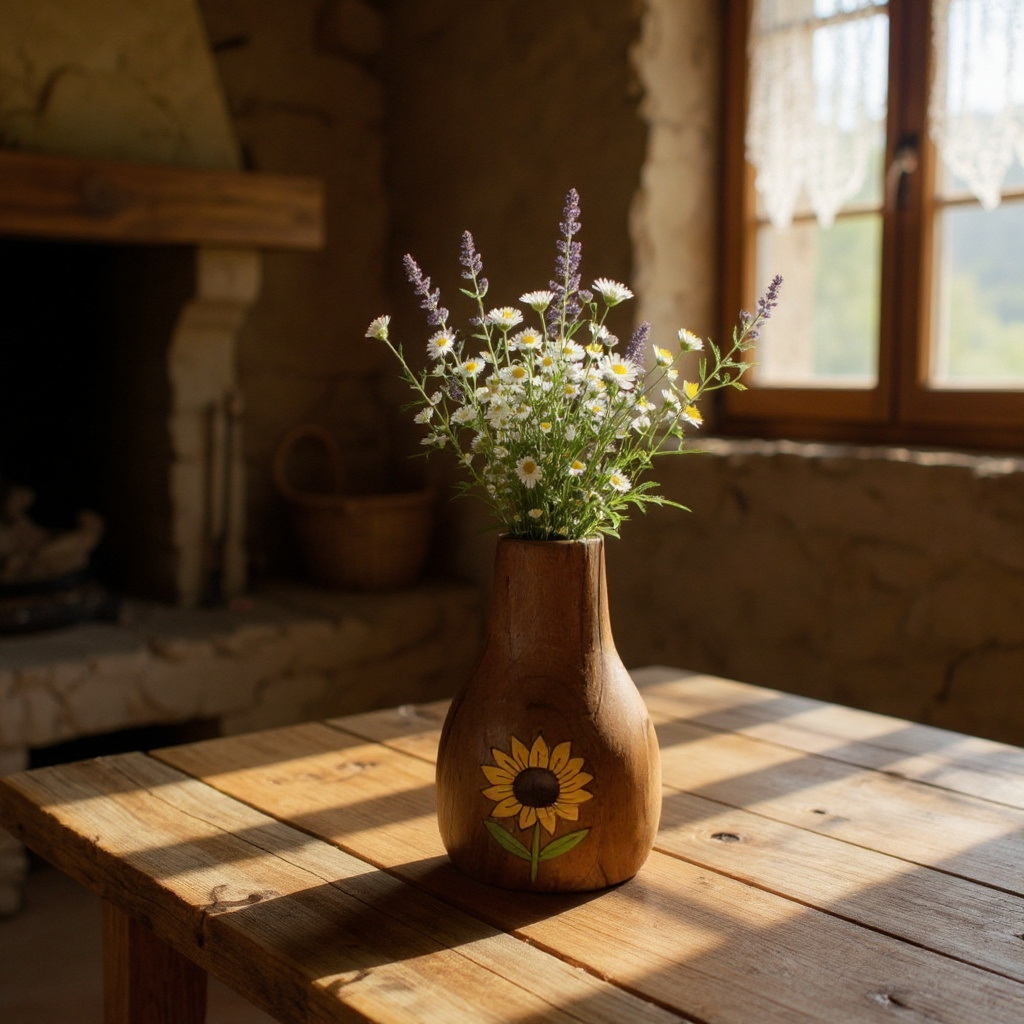 Sunshine Bloom Wooden Planter – Hand-Painted Decorative Flower Vase