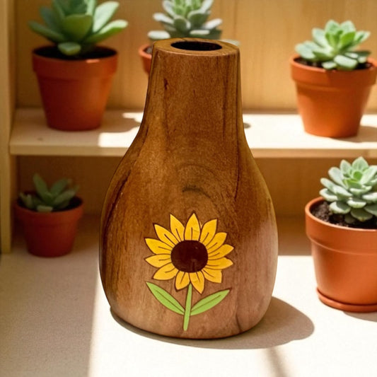 Sunshine Bloom Wooden Planter – Hand-Painted Decorative Flower Vase