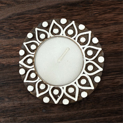 Marigold Shaped Wooden Tea light Candle Holder