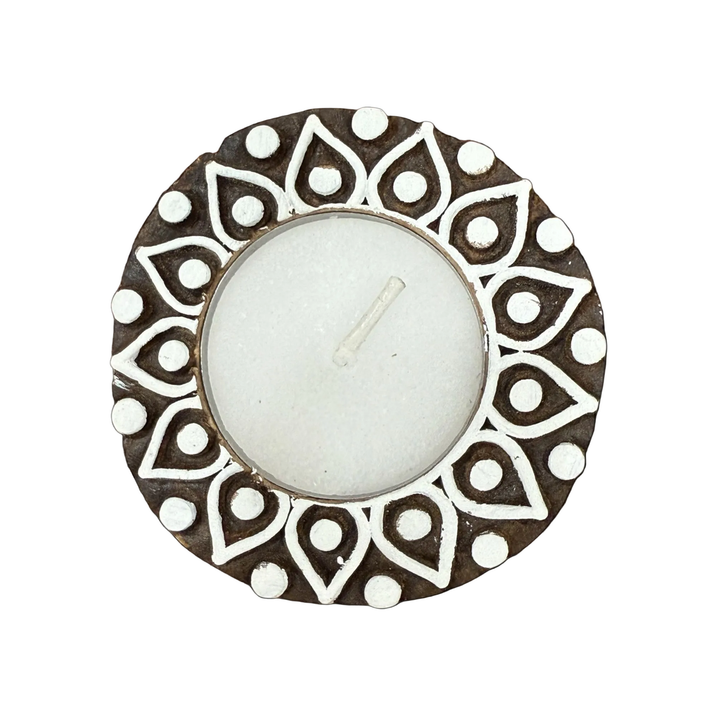 Marigold Shaped Wooden Tea light Candle Holder : Set of 2