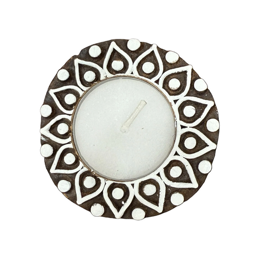 Marigold Shaped Wooden Tea light Candle Holder : Set of 2