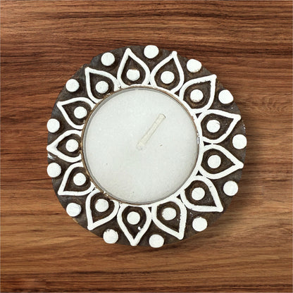 Marigold Shaped Wooden Tea light Candle Holder