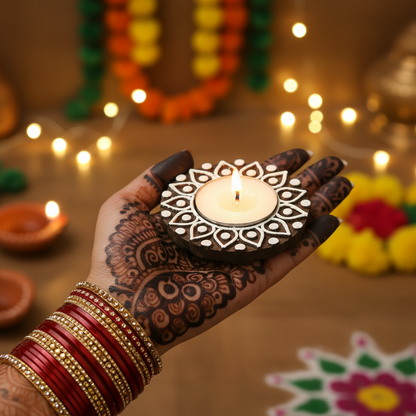 Marigold Shaped Wooden Tea light Candle Holder