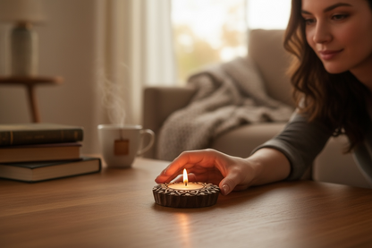 Marigold Shaped Wooden Tea light Candle Holder