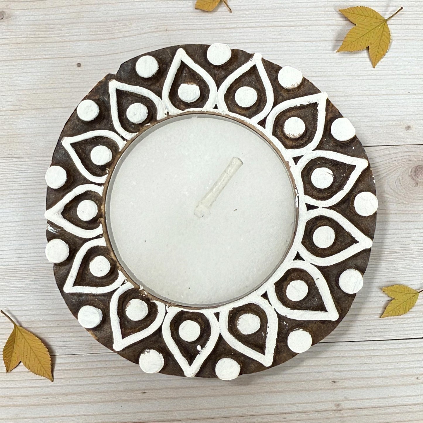 Marigold Shaped Wooden Tea light Candle Holder