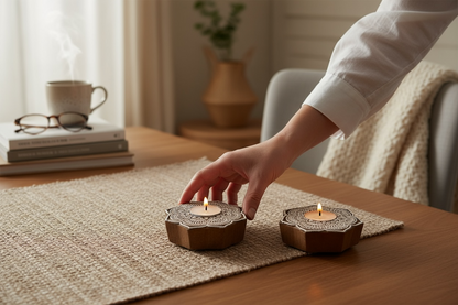 Flower Mandala Wooden Tea light  Candle Holder