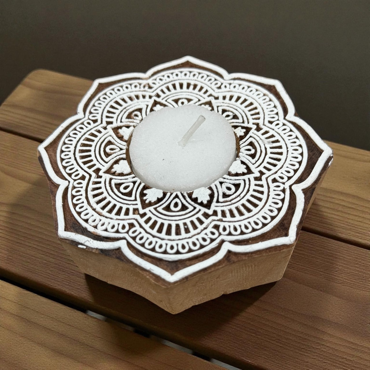 Flower Mandala Wooden Tea light  Candle Holder