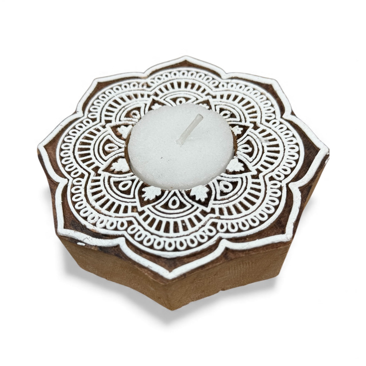 Flower Mandala Wooden Tea light  Candle Holder