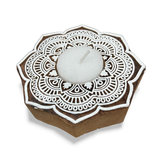 Flower Mandala Wooden Tea light Candle Holder