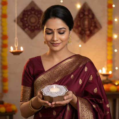 Flower Mandala Wooden Tea light  Candle Holder