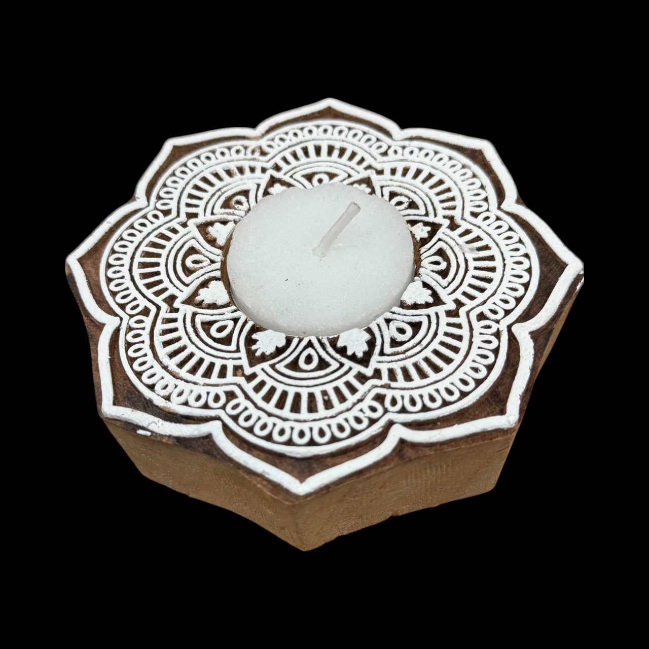 Flower Mandala Wooden Tea light  Candle Holder