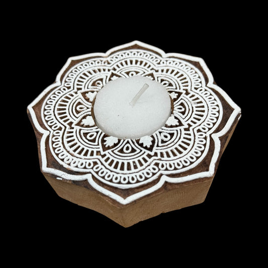 Flower Mandala Wooden Tea light  Candle Holder