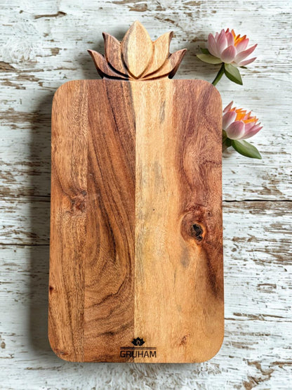 Lotus Handle Acacia Wood Cutting Board with Round Handle