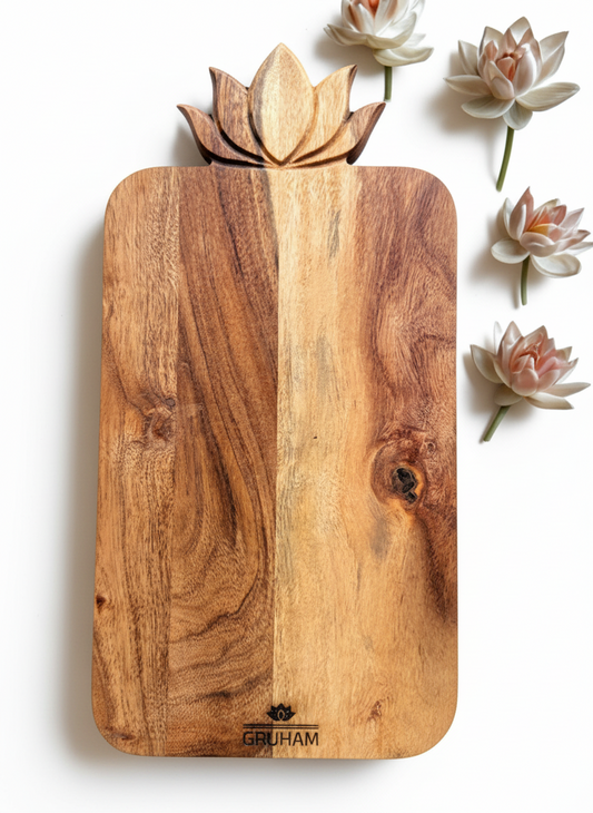 Lotus Handle Acacia Wood Cutting Board with Round Handle