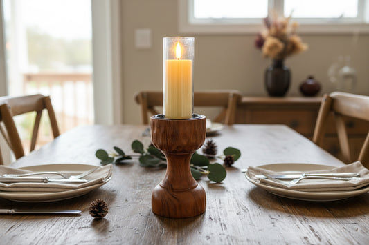 GRUHAM Handcrafted Tall Wooden Candle Holder