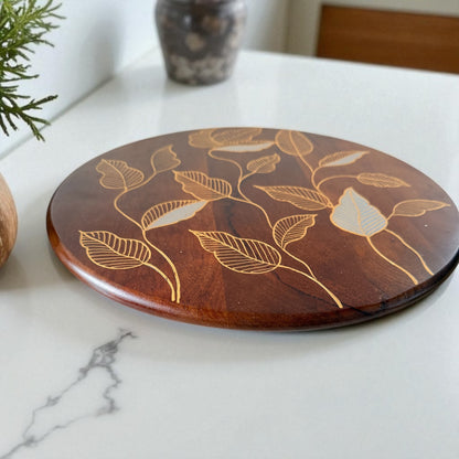Premium Wooden Lazy Susan – Handcrafted Leaf Design |  16 inches