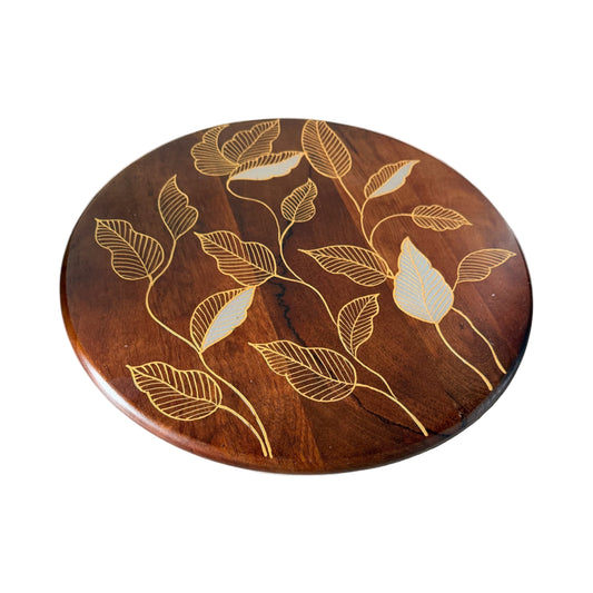 Premium Wooden Lazy Susan – Handcrafted Leaf Design | 16 inches