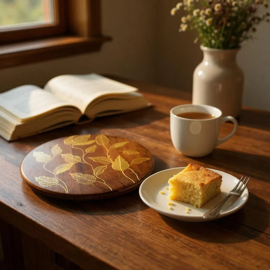 Premium Wooden Lazy Susan – Handcrafted Leaf Design |  16 inches